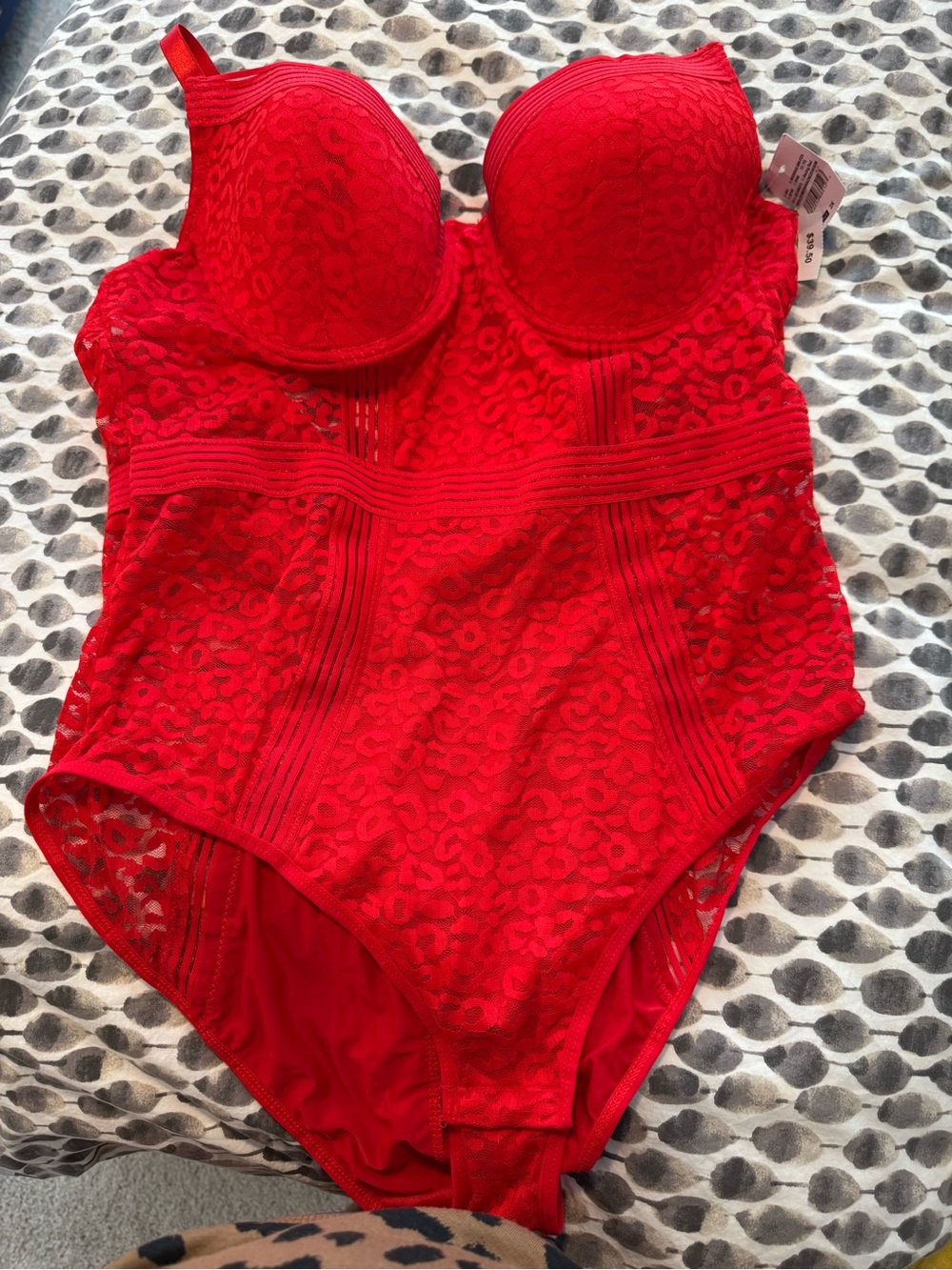 Ashley Stewart Red Lace Bustier Shapewear Bodysuit